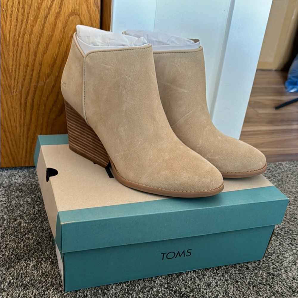 Toms Beige Suede Ankle Boots with Wedge Heel